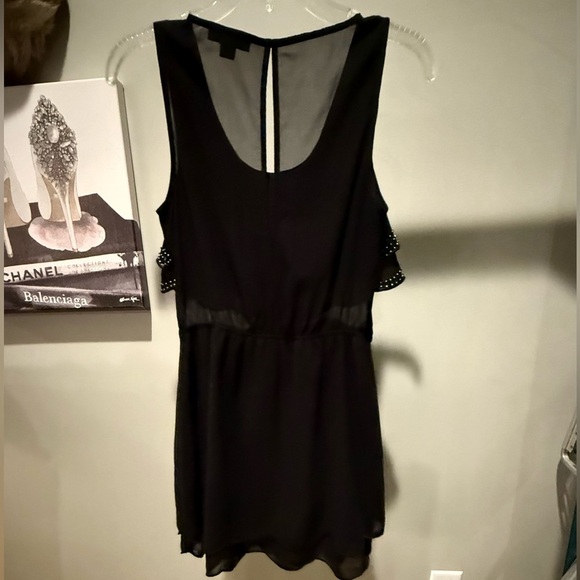 Vintage Y2K Black Sleeveless Scalloped Edge Tiered Mini Dress w/ Beading Small - Picture 11 of 12